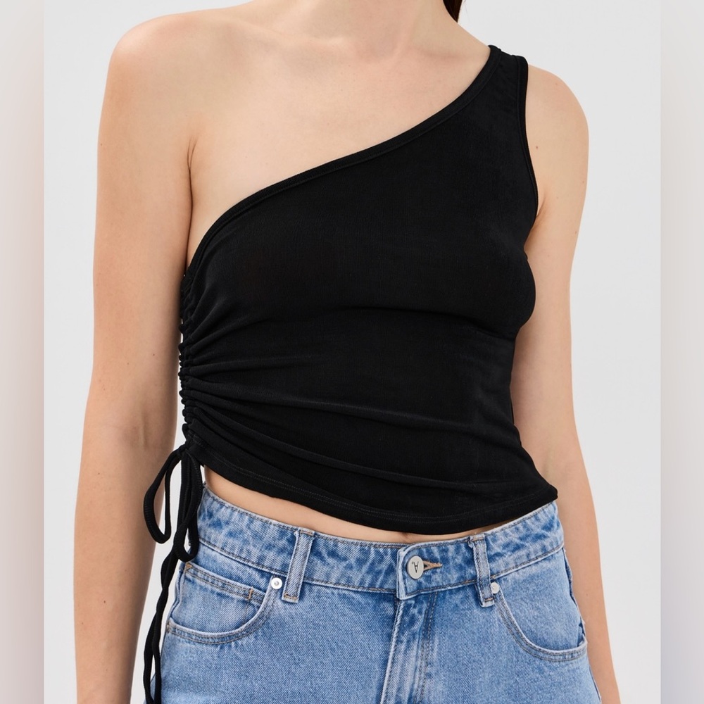 Abrand Black Asymmetrical Ruched Cut-Out Tank Top